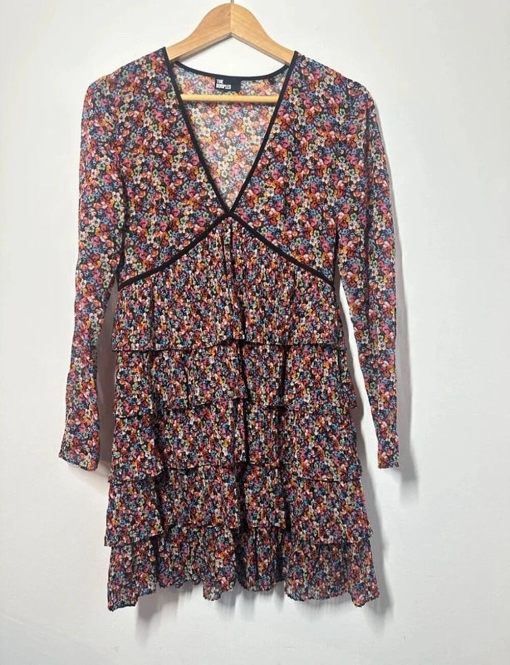 The Kooples Blazing Field Floral Pleated Tiered Mini Dress Size 2